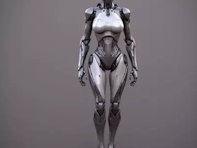 heavy metal female humanoid robot no face Low-poly 3D model