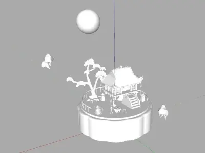 Mid-Autumn chinese house with fish in moonlight 3D model