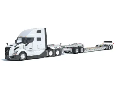 2024 Semi Truck with Lowboy Trailer 3D model