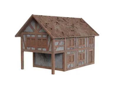 Low Poly Medieval House and Windmill Low-poly 3D model