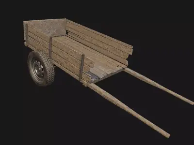 Low Poly PBR Wooden Cart Low-poly 3D model