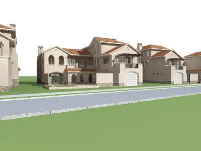 Villa three story house in middle of street 3D model