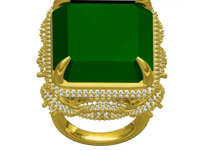 Antique Huge Green Emerald Stone Cocktail Ring 3D print model