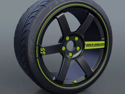 Volk Racing TE37 Rim with tire 3D model