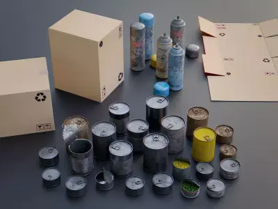 Paints and Street Elements Low-poly 3D model