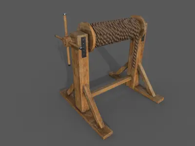 Winch low-poly 3d model wooden reel Low-poly 3D model