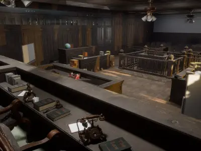 The Old Courtroom Detailed Justice Hall Interior Environment 3D model