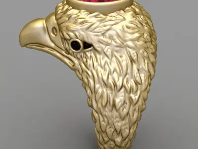 Antique Pink Oval Head Eagle Ring 3D print model