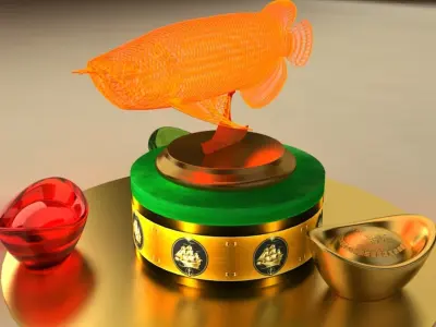 Chinese gold Ingot with led light fish   3D model
