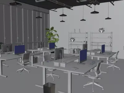 Industrial Loft Office Interior - Realistic Lighting  3D model