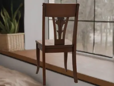 Carved Vintage Oak Chair - Elegant Details 3D model