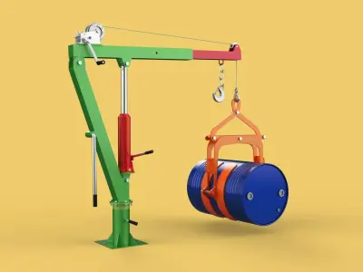 HAND WINCH CRANE HOIST DRUM BARREL LIFTER LIFTING CLAMP GRAB JIB 3D model