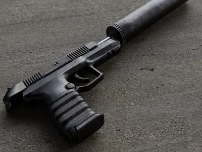 Russian self loading pistol Udav with silencer Low-poly 3D model
