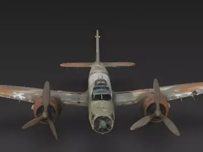 Realistic Wrecked Vintage Twin-Engine Bomber 3D Model Low-poly 3D model
