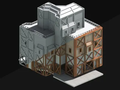Medieval Low Poly Building Castle Wooden Village Stone House 22 Low-poly 3D model
