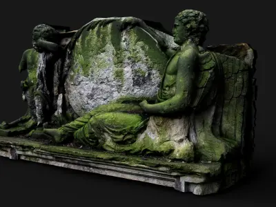 ancient mossy tombstone front part monument PBR photogrammetry Low-poly 3D model