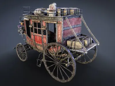Stagecoach - Gameready - UE 5 - CGI Low-poly 3D model