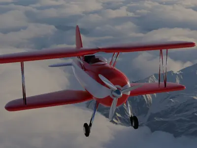 Plane biplane flying above clouds 3D model