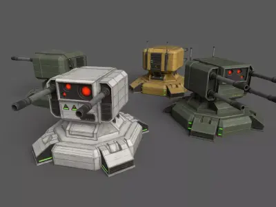 Combat Sci-Fi Turret Low-poly 3D model