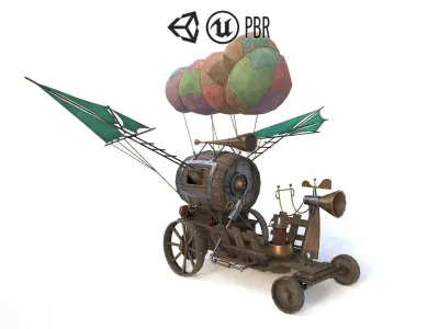 Airship 3 steam powered car with sail on top Low-poly 3D model