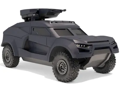 Armored Ground Interceptor Car with Raised Gun Turret 3D model