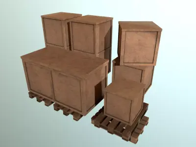 Pallets and crates Low-poly 3D model