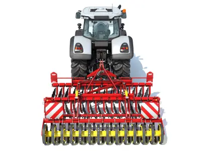 Tractor with Compact Disc Harrow 3D model