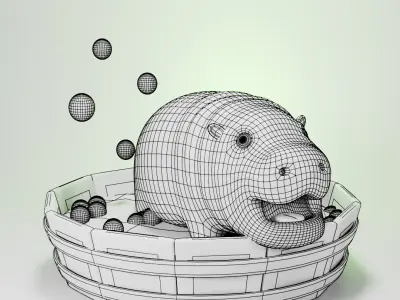 Mini hippo take a bath 3D model 3D model