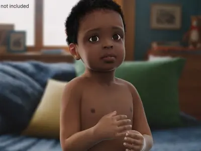 Toddler Boy Dark Skinned in Diaper Standing 3D model