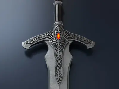 Two handed double edged fantasy sword 3D model