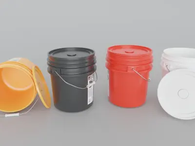 4 in 1 Detailed Plastic Bucket with Lid 5 gallon Low-poly 3D model