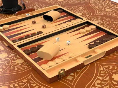  Oriental Wooden Table with Hookah and Backgammon 