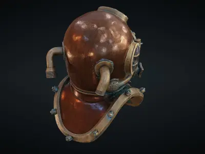 Rerto diver helmet - game ready 3D model Free low-poly 3D model