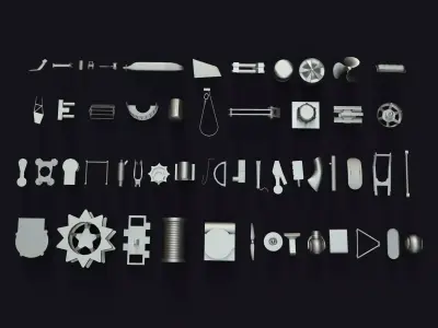 Kitbash metal tools arranged Low-poly 3D model