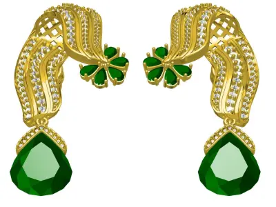 Antique Vintage Diamond Pear Stone Drop Omega Clip Earring 3D print model