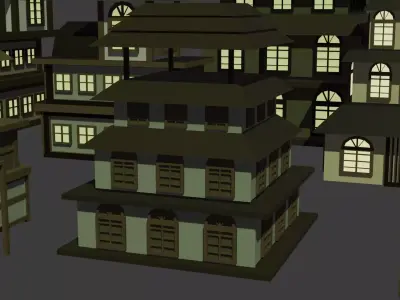 low poly medieval fantasy Town Pack stylized modular buildings  Low-poly 3D model