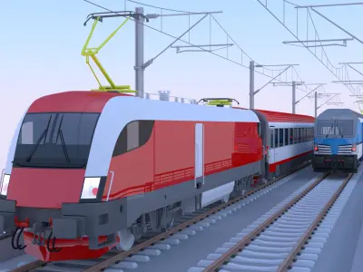 Bridge with Siemens trains 3D model