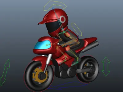 Rider with Motorbike Full Rigged Low-poly 3D model