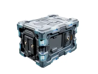 Futuristic Floating Cargo Crate With Glowing Blue Circuitry Low-poly 3D model