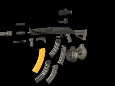 ASR-14 camouflage AK47 based rifle Low-poly 3D model