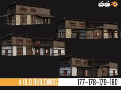 4 Old Buildings Pack 4K Textures GameReady 177 to 180 Low-poly 3D model