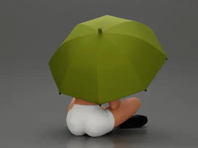 Pretty Girl with an Umbrella in bra and Shorts Sitting 3D print model