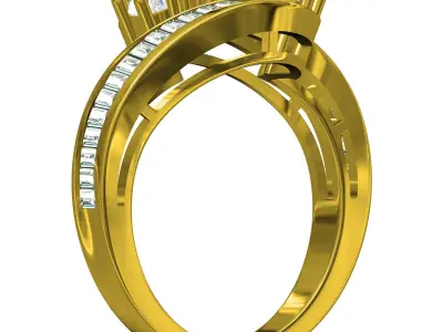 Antique Three Stone Bypass Engagement Ring 3D print model