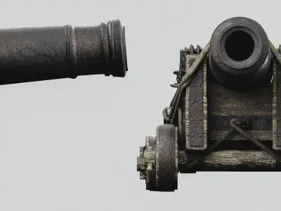 Realistic Old Naval Cannon 3D Model Low-poly 3D model