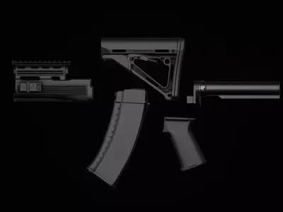 AK74 - AKM - Tactical Parts Low-poly 3D model