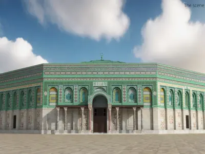  Octagonal Islamic Shrine with Green Roof 