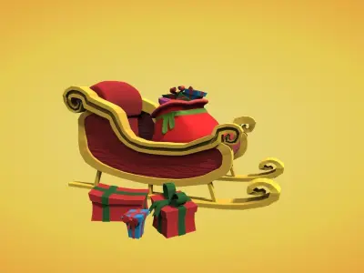 Cartoon style Santa sleigh with Christmas presents Low-poly 3D model