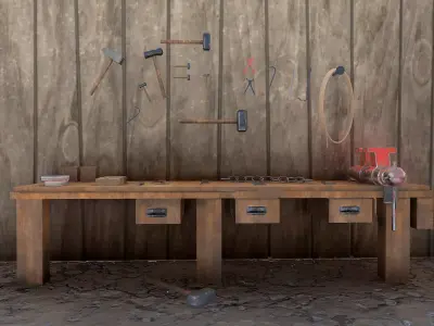 Workbench room with bench Low-poly 3D model