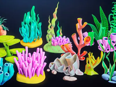 X9 Cartoon Coral Reefs And Seaweed Package 3D model