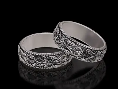 Men Antique floral carvings eternity band Ring v2 3D print model